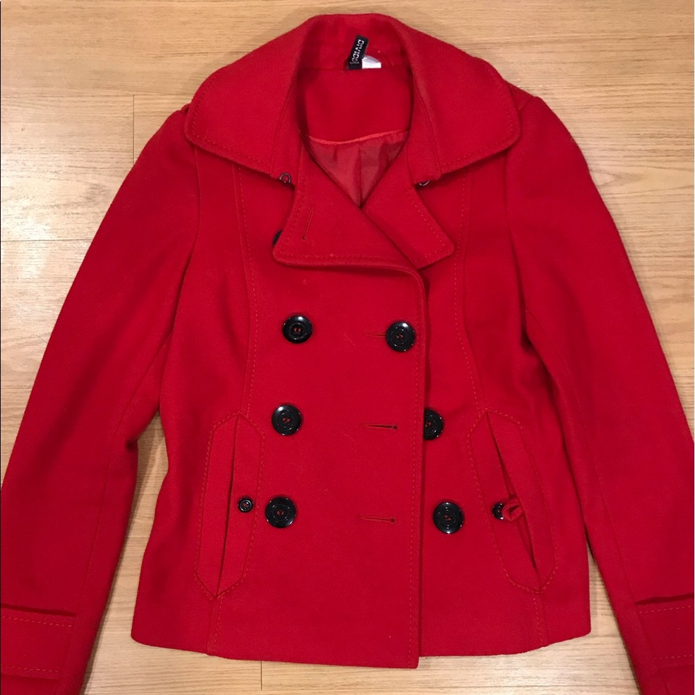 H&M RED WOOL PEA COAT